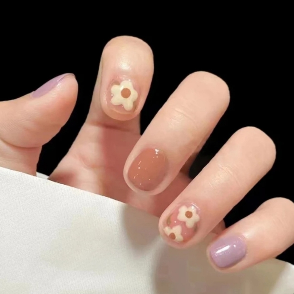 2/$16 Pink Floral Short Press On Nails